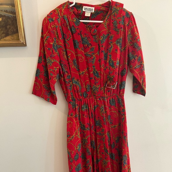 Melissa Dresses & Skirts - Vintage Melissa Petites Red Dress with Matching Belt Size 12 Paisley Print